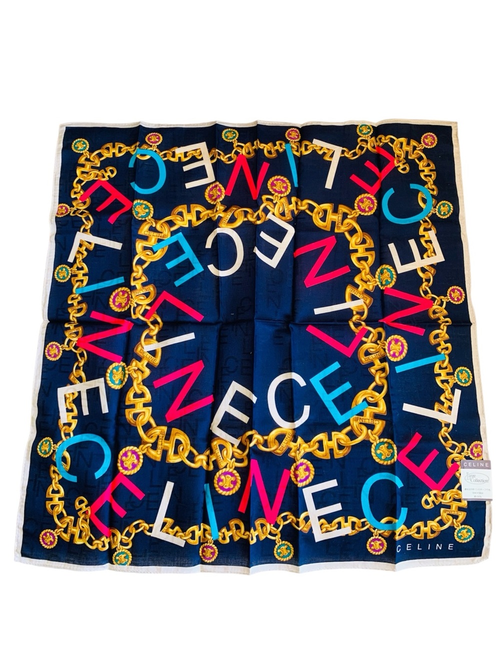 NWT CELINE Large Logo Chain Handkerchief Scarf 22” Cotton Made in Japan New Tag